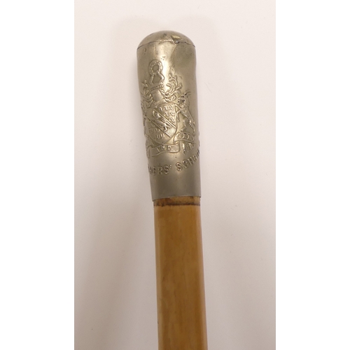 247 - Haberdashers School O.T.C bamboo swagger stick together with Mother of Pearl Inlay African Souvenir ... 