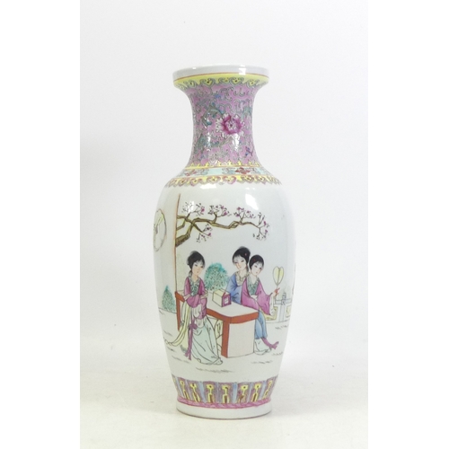 201 - 20th Century Cantonese Baluster Vase. Painted with exterior scenes. a/f. Height: 30cm