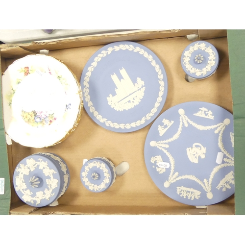 555 - A Mixed Collection of Ceramics including Wedgwood Jasperware Plates, Powder Pot together with additi... 