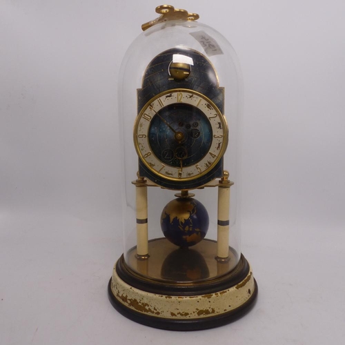 286 - KAISER: German 400 day dome clock, moon-phase with terrestrial globe pendulum, circa 1950s, with rec... 