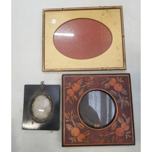 292 - Arts & Crafts Pokerwork Photo Frame with Orange Patterns together with gilt example and a small silh... 