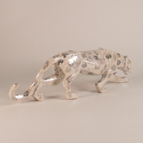 50 - Anita Harris Cream/Silver large model of a Panther H. 12cm L. 41cm, gold signed.