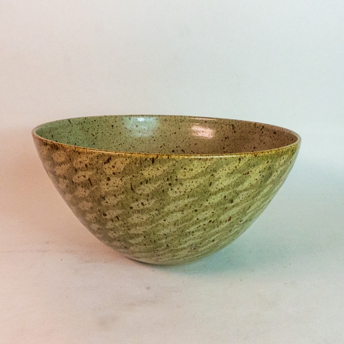 220 - Large studio pottery centre bowl with impressed 'W' mark to base rim, diameter 27cm.