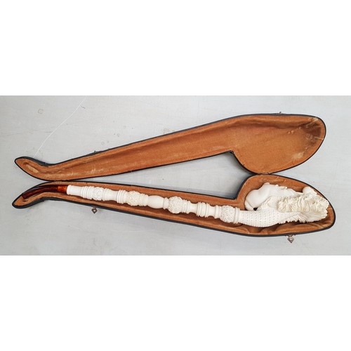 205 - A large meerschaum style pipe, cased, length 50cm.