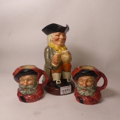 193 - Royal Doulton Large Toby Jug 'Happy John' together with Two small character jugs 'Falstaff'