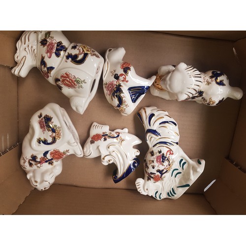 189 - Six Mason's Mandalay animals to include cockerel, fish, rabbit, panther, dragon and Chinese Foo dog.... 