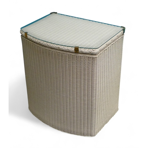 650 - Lloyd Loom glass topped Laundry Basket by W. Lusty & Sons Ltd, white with original label. Measures 5... 