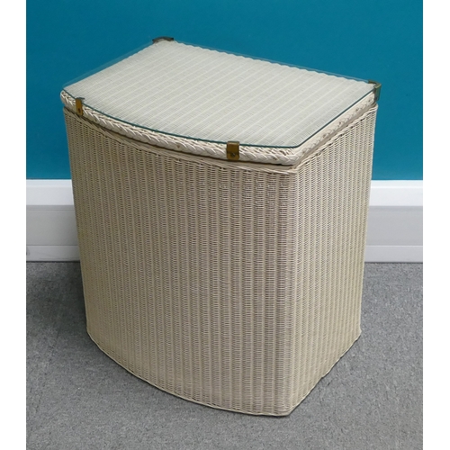 650 - Lloyd Loom glass topped Laundry Basket by W. Lusty & Sons Ltd, white with original label. Measures 5... 