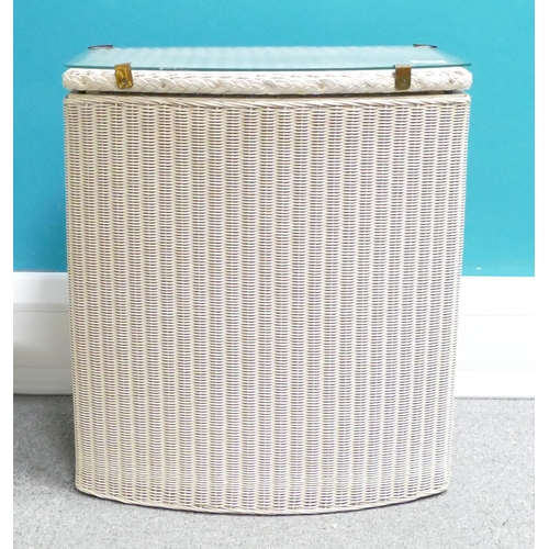 650 - Lloyd Loom glass topped Laundry Basket by W. Lusty & Sons Ltd, white with original label. Measures 5... 