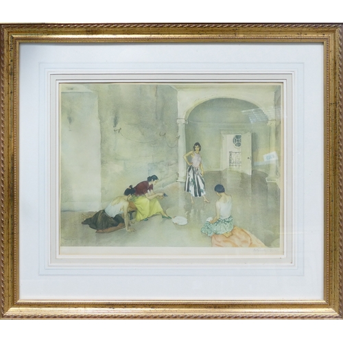 555 - William Russell Flint: a framed and pencil signed artist's print of four Mediterranean ladies social... 