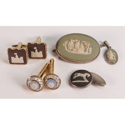 745 - A collection of Wedgwood Jasperware jewellery including silver mounted cufflinks, brooches, pendants... 