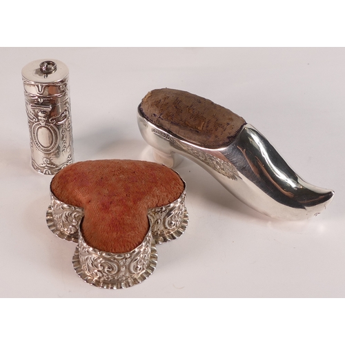 769 - 2 x silver mounted pin cushions together with a pill box (3)