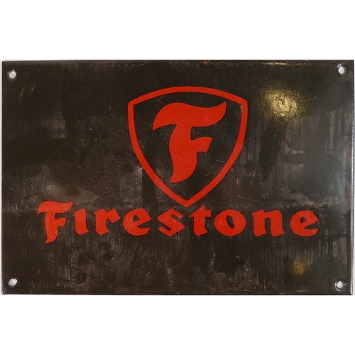 528 - Enamel 'Firestone' advertising sign. (H: 20cm x W: 30cm)