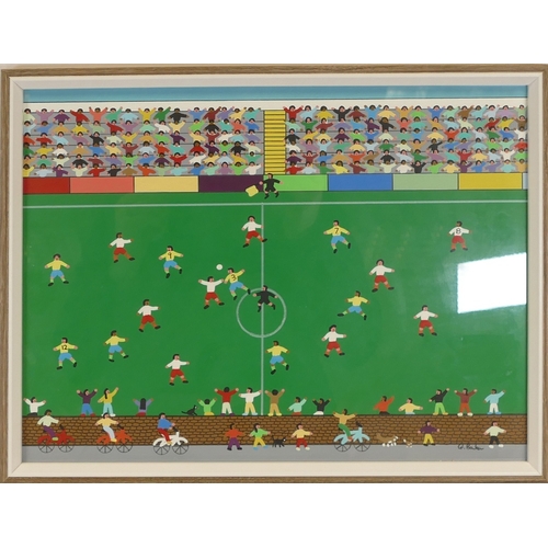 678 - Gordon Barker 'The Big Game On Saturday', signed, acrylic on paper. 33cm x 43cm Including The Frame.... 