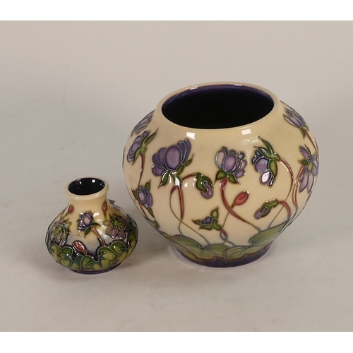 145 - Two Moorcroft Vases 'Hepatica' pattern designed by Emma Bossons. tallest:-10cm (2)