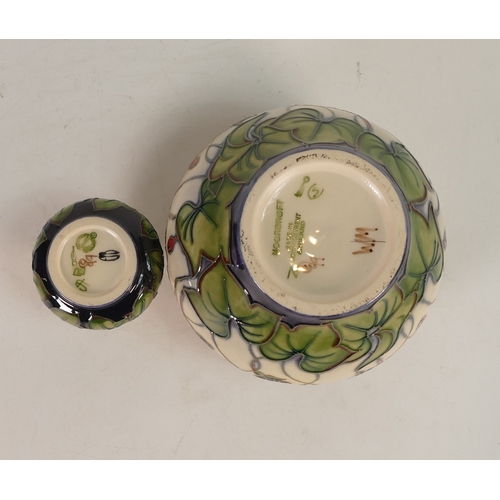 145 - Two Moorcroft Vases 'Hepatica' pattern designed by Emma Bossons. tallest:-10cm (2)