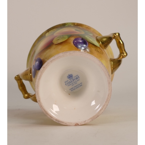 148 - Coalport Hand painted footed lidded Urn with decorative gilt handles depicting a Fruit design with a... 