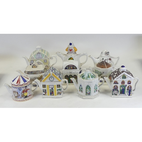 61 - Wade selection of Collectors novelty teapots to include:- The Police Station, The Wedding, Railway S... 