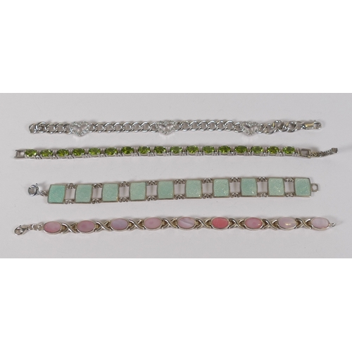 795 - 4 x sterling silver stone set bracelets, 64.6g