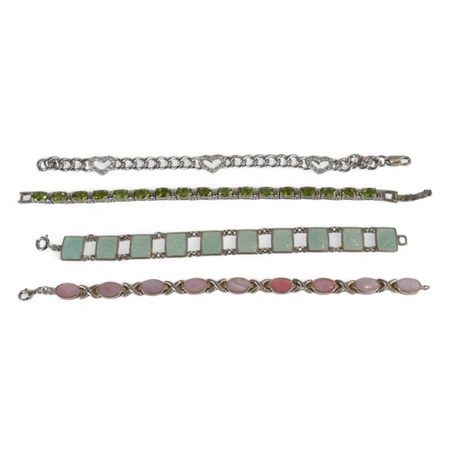 795 - 4 x sterling silver stone set bracelets, 64.6g