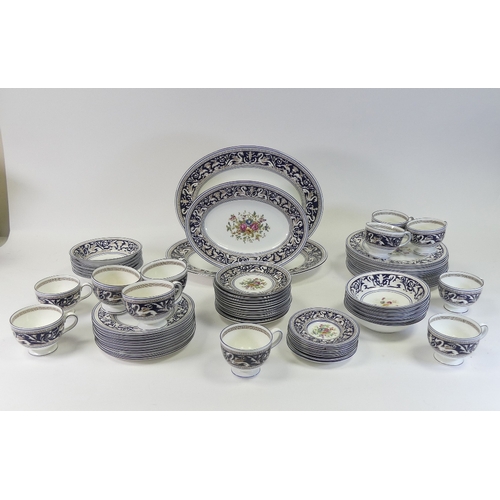 544 - An Extensive Wedgwood dark blue Florentine dinner, tea and coffee set, comprising large oval platter... 