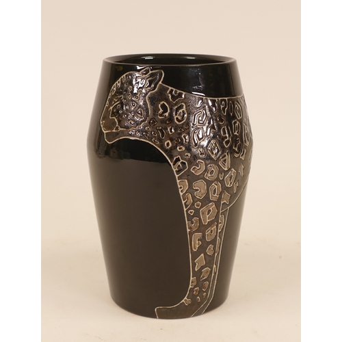 329 - Dennis China Works Lustre Vase 'Leopard' on black ground,(1) 2010, Trail designed by Sally Tuffin. H... 