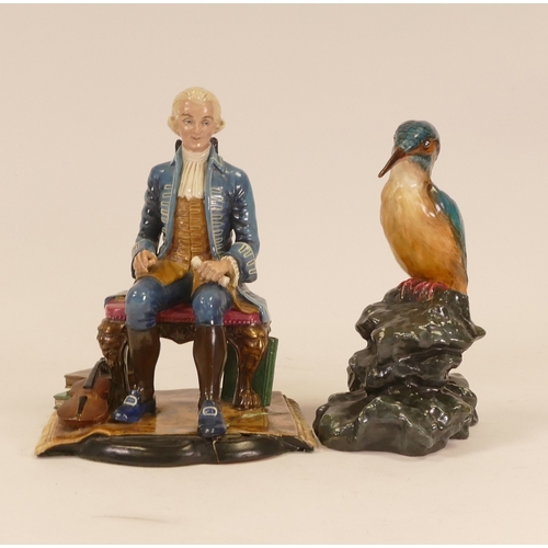 331 - Wolfgang Amadeus Mozart(1756-1791) by Studio Potter Reg Johnson (A/F base) together with King Fisher... 
