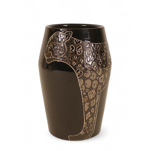 329 - Dennis China Works Lustre Vase 'Leopard' on black ground,(1) 2010, Trail designed by Sally Tuffin. H... 