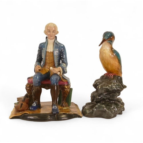 331 - Wolfgang Amadeus Mozart(1756-1791) by Studio Potter Reg Johnson (A/F base) together with King Fisher... 