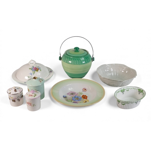 254 - Miscellaneous selection of Shelley Ware consisting of Harmony banded biscuit barrel in green, white ... 