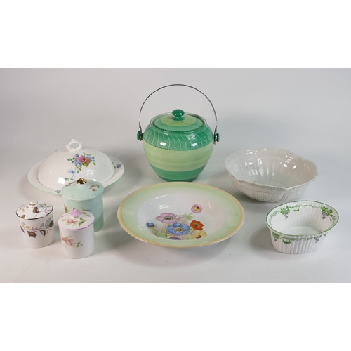 254 - Miscellaneous selection of Shelley Ware consisting of Harmony banded biscuit barrel in green, white ... 