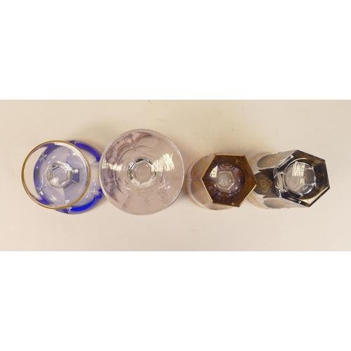 268 - De Lamerie Fine Bone China Glass Tumblers, Champagne Glass and Wine Goblet, coloured and heavily gil... 