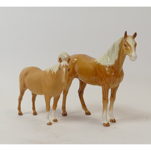105 - Beswick Palomino Arab Xayal stallion, 1265, together with Palomino mare right facing, in matt. (2)