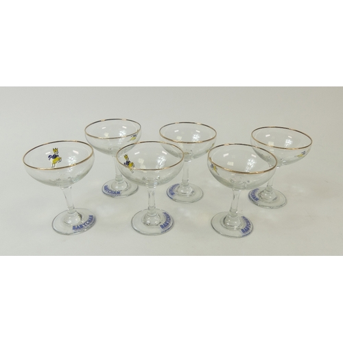 156 - A set of six mid-20th century promotional Babycham coupe glasses with gilt rims and enamelled fawn l... 