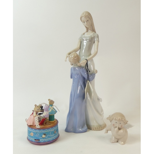 74 - Nao by Lladro Porcelain figure The Cheeky Cherub 'Shush' together with 'Someone to Look Up To Mother... 