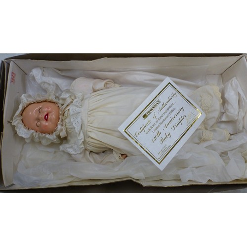 287 - Boxed limited edition Horsman 130th Anniversary 'Baby Dimples' doll, composition head and arms, clot... 