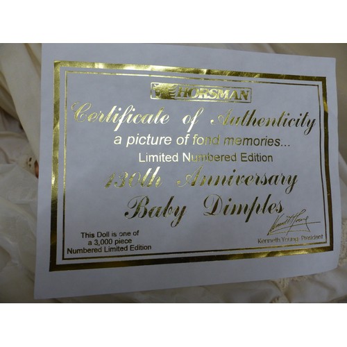 287 - Boxed limited edition Horsman 130th Anniversary 'Baby Dimples' doll, composition head and arms, clot... 