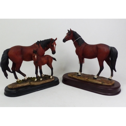 242 - A Leonardo resin sculpture of a bay horse, together with a similar figural resin sculpture of a mare... 