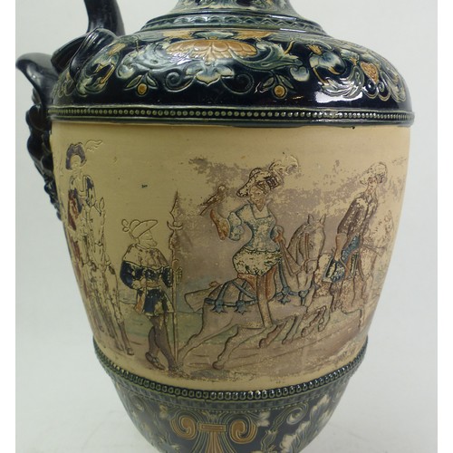 81 - A Gerbing and Stephan Majolica ewer, traditionally decorated  on a raised circular base, height 43cm... 