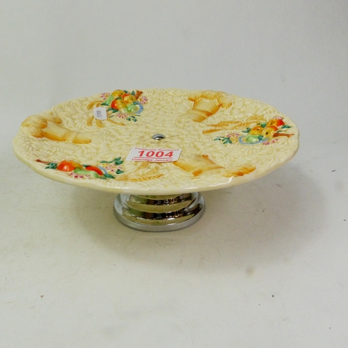 201 - Ceramic cake stand by Clarice Cliff for Newport Pottery, Celtic Harvest pattern, diameter 22cm.