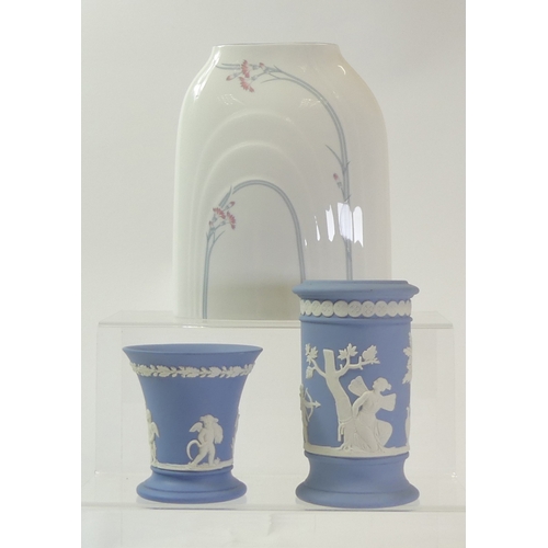 253 - Wedgwood Jasperware powder blue small footed Trumpet Vase, Neoclassical Style Vase together with Roy... 