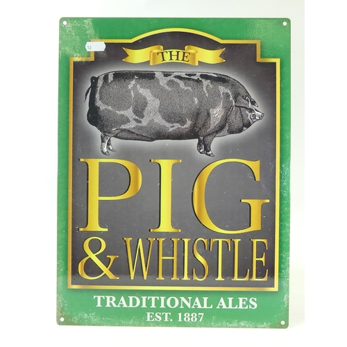 211 - Medium size enamel 'Pig & Whistle,' traditional ales, advertising sign. (H: 40cm x L: 30cm)