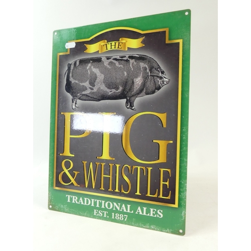 211 - Medium size enamel 'Pig & Whistle,' traditional ales, advertising sign. (H: 40cm x L: 30cm)