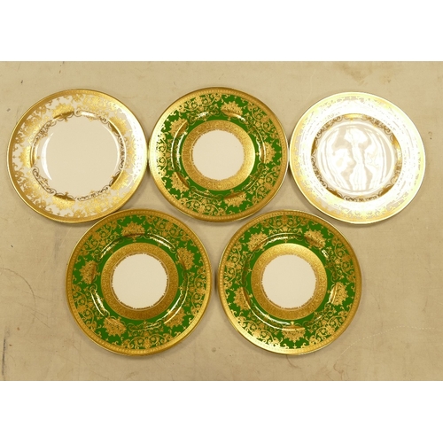 531 - De Lamerie Fine Bone China, a selection of heavily gilt plates in varied colourways & designs. Made ... 