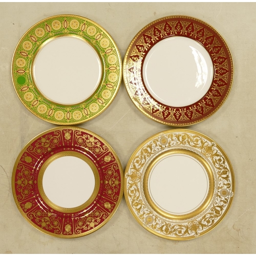 532 - De Lamerie Fine Bone China, a selection of heavily gilt plates in varied colourways & designs. Made ... 