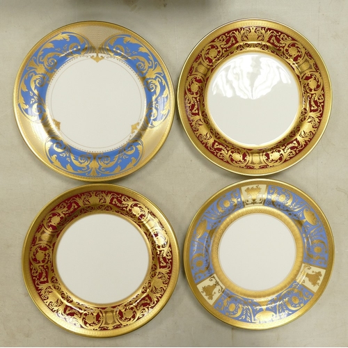 538 - De Lamerie Fine Bone China, a selection of heavily gilt plates in varied colourways & designs. Made ... 