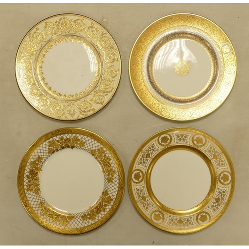 570 - De Lamerie Fine Bone China, a selection of heavily gilt plates in varied colourways & designs. Made ... 