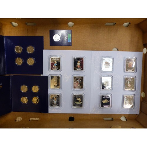 686 - The World of Peter Rabbit Ingot collection, together with 2017 and 2018 Beatrix Potter coin collecti... 
