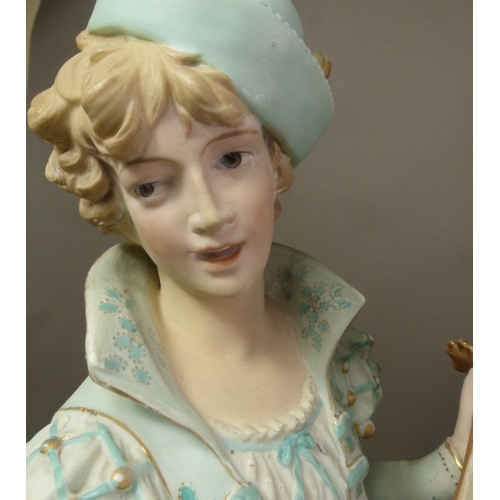 80 - Two large Continental figures depicting a male musician and a female dancer, height 49cm (2).