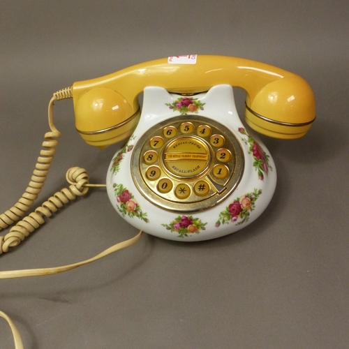 158 - Royal Albert Old Country Roses push-button landline telephone.